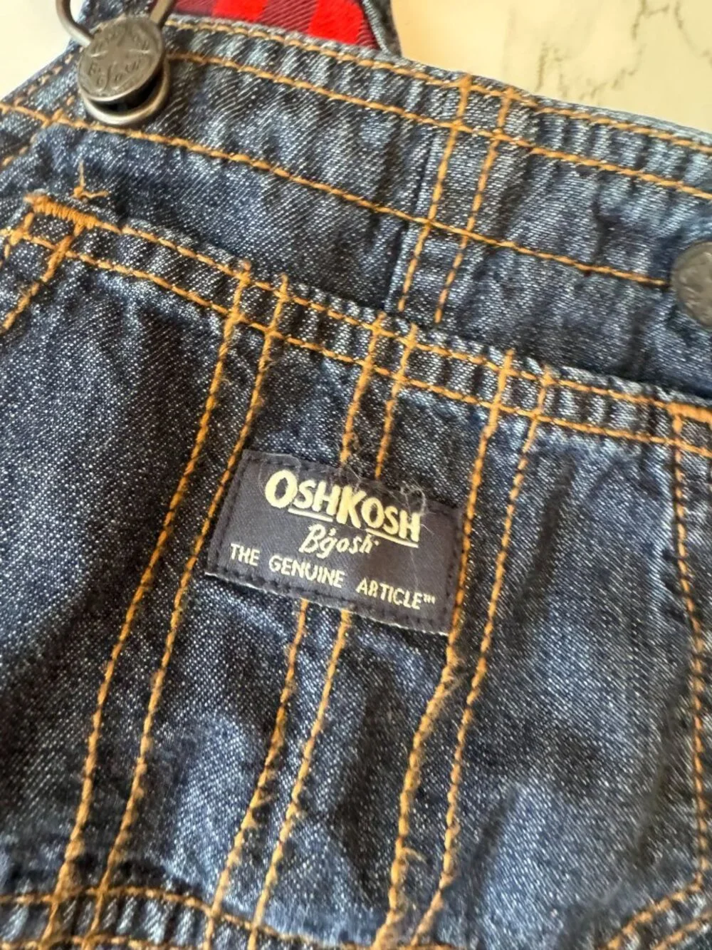 OshKosh Bgosh Denim Overalls Toddlers Red Buffalo Plaid Lined Kid Size 24 Months